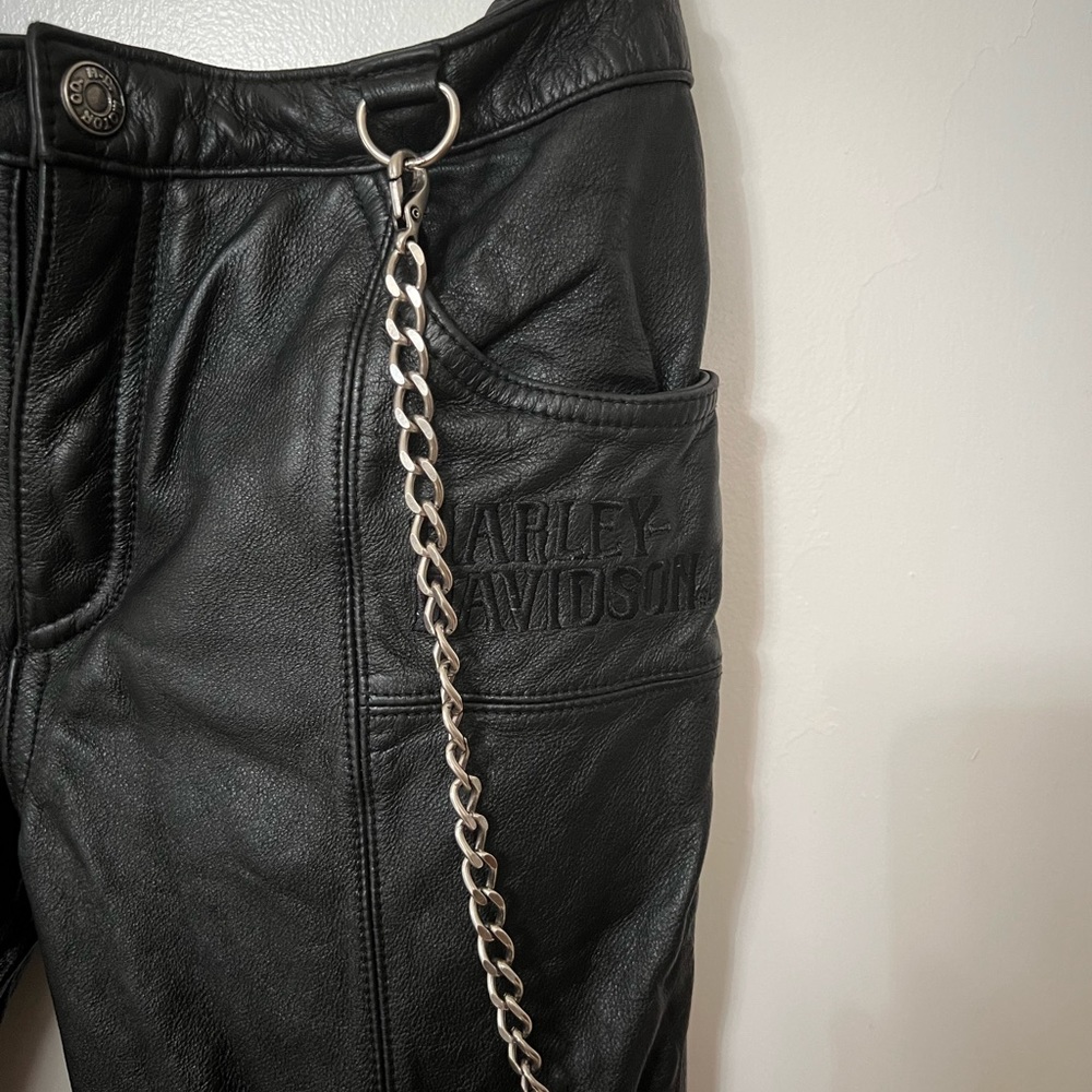 Harley-Davidson Low Rise Bootcut Leather Pants with Flames and Chain